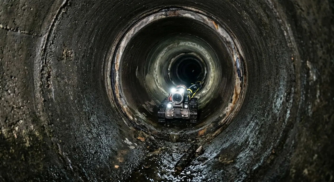 Robotic sewer camera inspecting pipe interior for Sewer Line Repair in Triangle